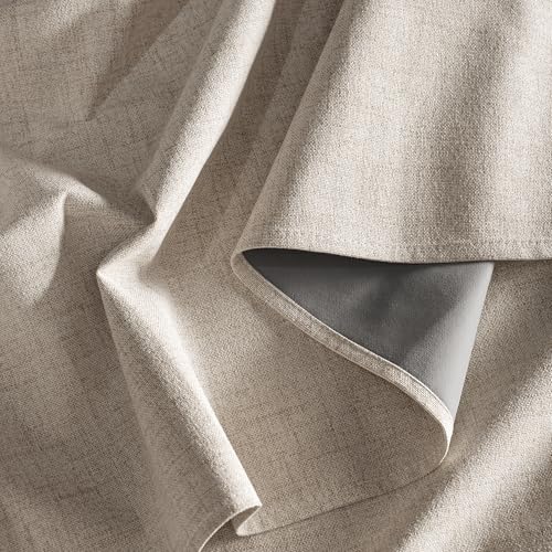 RYB HOME Natural Beige 100% Blackout Linen Curtains 72 inch Long, Thermal Insulated & Privacy Assurd Drapes for Bedroom/Office/Nursery, Rod Pocket & Back Tab Window Treatment, W52 X L72, 2 Panels - color: Natural Beige, size: 52"W x 72"L (Pack of 2)