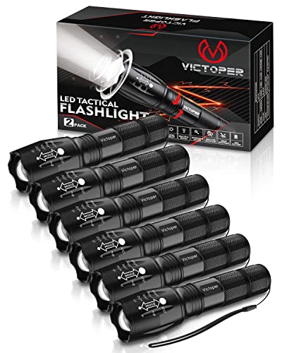 Victoper LED Flashlight 6 Pack, Bright 2000 Lumens Tactical Flashlights High Lumens with 5 Modes, Waterproof Focus Zoom Flash Light, Portable Flashlight for Camping Hiking Outdoor Home Emergency - color: Black, size: 6 PACK