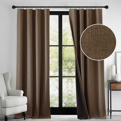 RYB HOME 100% Blackout Polyester Textured Curtains 90 inches Long, Thermal Insulating Privacy Energy Saving for Bedroom Living Room Window Office Theater Dining Nursery, W52 x L90 in, Coffee, 2 Panels - color: Brown, size: 52"W x 90"L (Pack of 2)