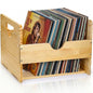 ZOOFOX Vinyl Record Storage Crate, Wood Crate Unfinished, Wooden Record Holder Stores up to 80 Albums, Large LP Album Shelf Vinyl Storage Cube Organizer Box