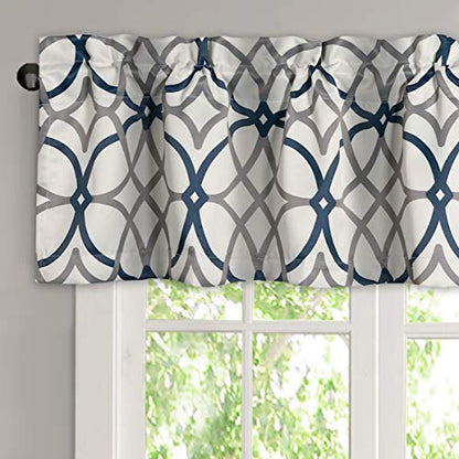 H.VERSAILTEX Blackout Curtain Valances for Kitchen/Bathroom - Thermal Insulated Window Valances for Living Room/Bedroom Rod Pocket Short Curtain 1 Panel, 52x18 inch, Geo in Grey and Navy - color: Geo in Grey and Navy