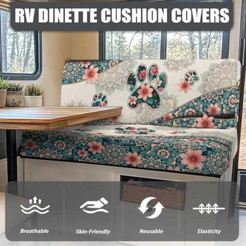 SEANATIVE RV Dinette Cushion Covers Couch Cushion Slipcovers Stretch Camper Cushions Cover Replacement Sofa Slipover for Travel Trailer Boho Dogs Paw Couch Backrest Cover & Bench Cover - color: Boho Dogs Paw