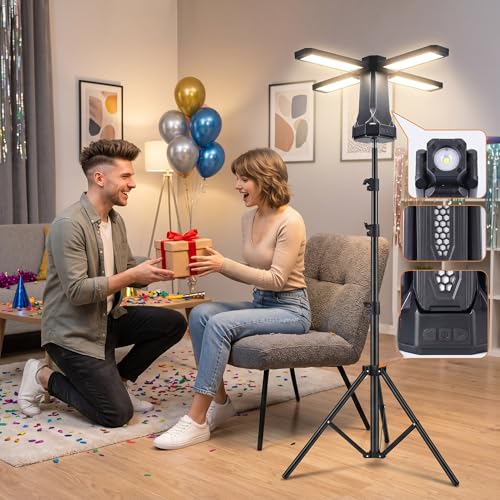 16000mAh Telescopic Camping Light, Rechargeable LED Lantern with Tripod Stand, Portable Flashlight & Power Bank, 300° Rotatable Dimmable Tent Light, Magnetic Base & SOS for Hiking, Fishing, Camping