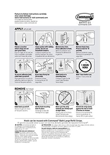 Command Bath Large Towel Hook Value Pack, Clear Frosted, 3-Large Hooks, 3-Water-Resistant Strips, Organize Damage-Free - color: White, size: Large