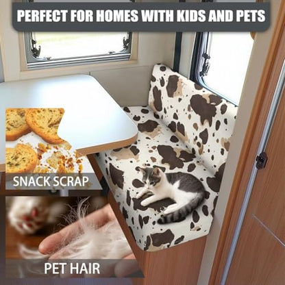 Cow Pattern RV Dinette Cushion Covers Stretch Camper Cushion Slipcover Furniture Protector 1 Bench Cover 1 Backrest Cover RV Accessories for Inside - color: Cow Pattern