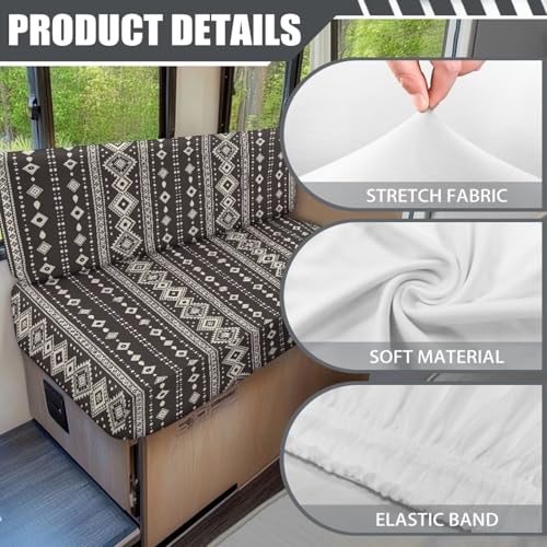 Black Ethnic Print RV Dinette Cushions Covers RV Sofa Furniture Protector for RV Camper Car Bench with 1 Backrest & 1 Bench Cover, Washable - color: Black Ethnic Print