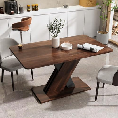 55"-71" Extendable Dining Table for 4-8 People, Space-Saving Extra Long Transformer Table with Extension Leaves Holder, Walnut - color: Walnut, style: 55" - 71" (4-8 People)