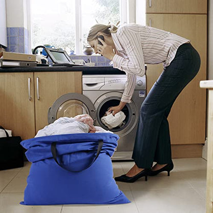 Cotton Canvas Laundry Bag with Handles & Drawstring Straps, Heavy Duty Extra Large Laundry Bags for Laundromat and Household, 25.5x34 Inch, Royal Blue - color: Royal Blue