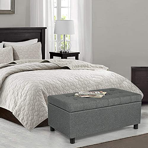 Joveco Rectangular Lift Top Storage Ottoman Bench, Tufted Storage Bench for Living Room Entryway Bedroom (Gray) - color: Fabric Gray