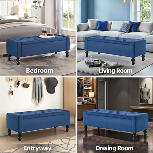 50" W Storage Ottoman Bench with Safety Hinge, Load up to 660 lb Ottoman with Storage, Upholstered Tufted Entryway Bench with Seating for Living Room, Bedroom, Entryway, Blue - color: Blue