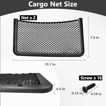 2 PCS Car Net Pocket, ABS Plastic Frame Cargo Net Storage Car Pockets Phone Net, Cars Mesh Nets Pockets with Screws for Auto, RV, Boat, and Camper Storage Nets (15.7 x 7.9 Inch) - size: 15.7 x 7.9 Inch