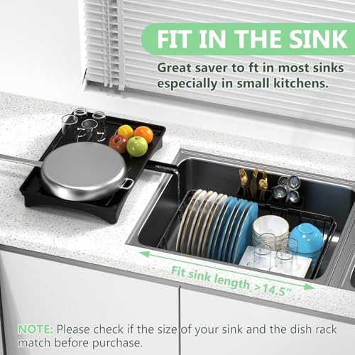 LEMIKKLE Roll Up Dish Drying Rack, Over The Sink Dish Drainer Rack, Foldable Sink Drying Rack, Anti-Slip Silicone Wrapped Dish Drainer for Kitchen Counter - color: Silicone Black