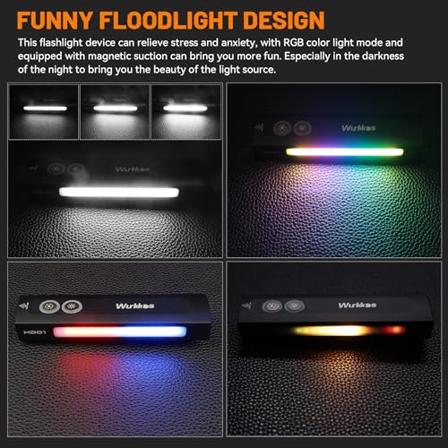Wurkkos HD01 Flat EDC Flashlight with RGB and Green Light, 1200 Lumens Rechargeable LED Flashlight, Triple Light Sources Pocket Lights, Magnetic Flashlight for Camping, Work, Emergency - color: HD01