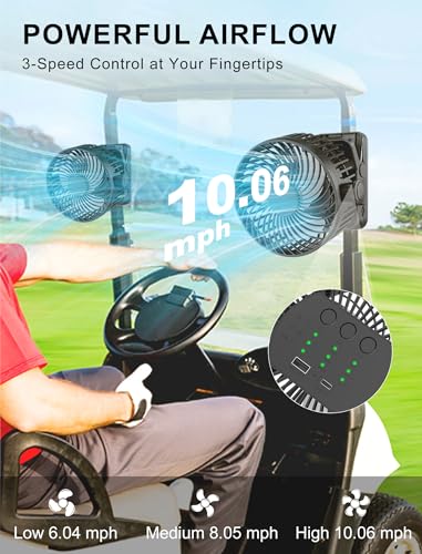 Magnetic Clip on Fan for Golf Cart, 12000mAH Battery Operated Portable Fan with 3 Speeds, LED Lantern, Magnetic Base, Suitable for EZGO Club Car Yamaha, Golf Cart & Cruise Ship Accessories - size: 1-Pack