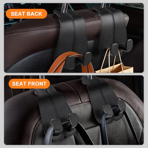 CoBak Extra Wide Car Seat Back Hooks, Premium Stitched Leather Headrest Hangers with Wide Slot Structure, Universal for Any-Width Purses, Handbags, Bags (2 Pack), Black - color: A-Wide Version - Black, size: 2-Hooks