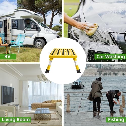 Homeon Wheels Aluminium RV Steps Adjustable Folding Step Stool with Non-Slip Rubber Feet, Heavy-Duty Design, Safety Strips, Handle, Easy Carry, Outdoor Camper Trailer Travel - Yellow - color: Yellow Large