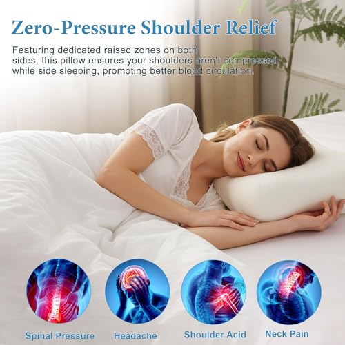 Cervical Neck Pillow for Deep Sleep Medium Firm Cooling Memory Foam Pillow, Dual Height Ergonomic Contour for Gentle Neck Shoulder Support, Side Back Stomach Sleepers