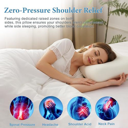 Cervical Neck Pillow for Deep Sleep Medium Firm Cooling Memory Foam Pillow, Dual Height Ergonomic Contour for Gentle Neck Shoulder Support, Side Back Stomach Sleepers