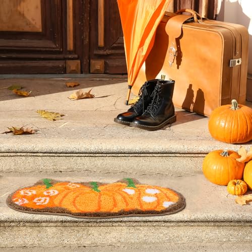 Drydiet Thanksgiving Day Pumpkin Bathroom Rug 20 Inches Fall Door Mat Gift Bath Mat for Kids Shower Decoration Non Slip Washable Bath Rug for Bathroom Shower - style: Pumpkin