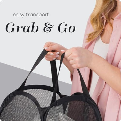 Handy Laundry Collapsible Mesh Pop Up Hamper with Wide Opening and Side Pocket - Breathable, Sturdy, Foldable, and Space-Saving Design for Clothes and Storage (Black) - color: Black