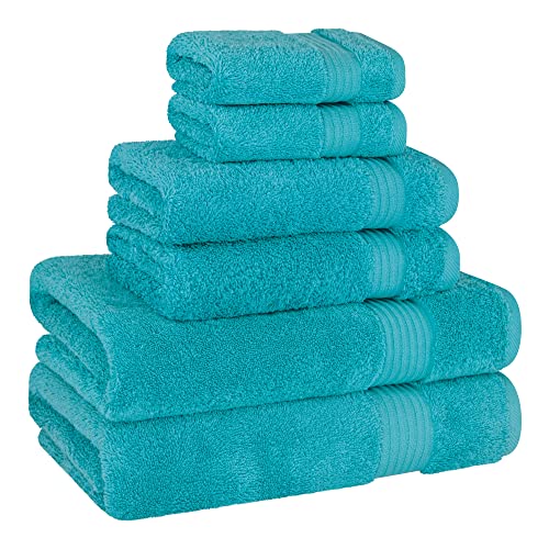 Cotton Paradise 100% Cotton Turkish Towel Set, Soft Absorbent Quick Dry, 6 Piece Towel Set, Ocean Aqua - color: Ocean Aqua