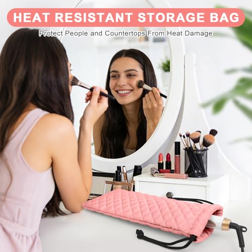 Professional Hot Hair Tools Organizer Cover Bag Heat Resistant Travel Drawstring Storage Case Pouch for Curling Iron, Flat Iron, Hair Straightener and Styling Tool(14.2" x 5.9") - color: Pink