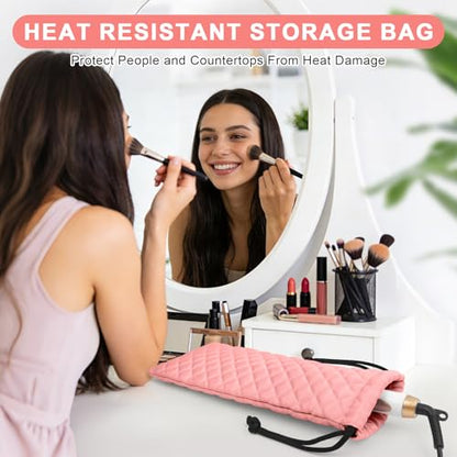 Professional Hot Hair Tools Organizer Cover Bag Heat Resistant Travel Drawstring Storage Case Pouch for Curling Iron, Flat Iron, Hair Straightener and Styling Tool(14.2" x 5.9") - color: Pink