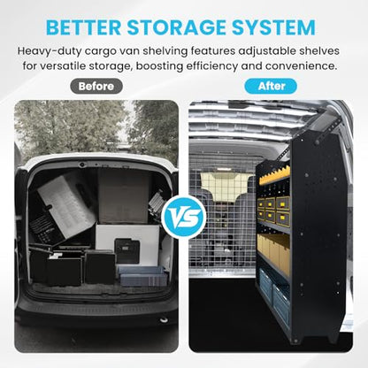 Cargo Van Shelving Storage System Low/Mid/High Roof Steel Van Shelves Fit for Ford Transit,GMC,NV,Chevy Express, Promaster,Sprinter and Metris,42" W x 46" H x 13" D - size: 42" W x 46" H x 13" D