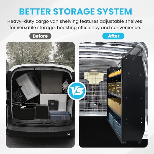 Cargo Van Shelving Storage System Low/Mid/High Roof Steel Van Shelves Fit for Ford Transit,GMC,NV,Chevy Express, Promaster,Sprinter and Metris,52" W x 46" H x 13" D - size: 52" W x 46" H x 13" D