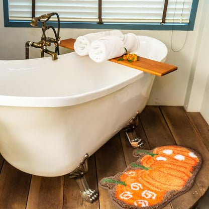 Drydiet Thanksgiving Day Pumpkin Bathroom Rug 20 Inches Fall Door Mat Gift Bath Mat for Kids Shower Decoration Non Slip Washable Bath Rug for Bathroom Shower - style: Pumpkin