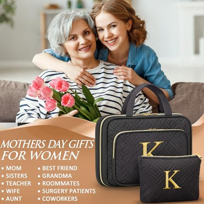 Personalized Gifts for Women, Initial Toiletry Bag Hanging Travel Organizer & Makeup Cosmetic Bag with Embroidery Letter Teacher Appreciation Gift Birthday Mothers Day Gifts for Mom Wife Friend Sister - style: K