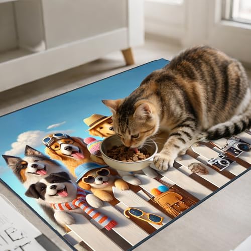 Nuxovilar Pet Food Mat Dog Supplies Fun Animal-Themed Polyester (23.62×17.71 inches) Bowl Water Spill Pad Feeding Essentials for Outdoor, Patio, Pet Station - color: LU13716