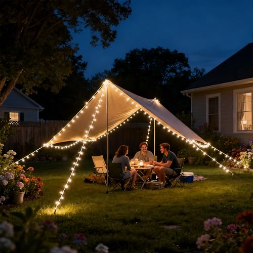 Solar Rope Lights for Outdoor Camping, 30 LED Waterproof String Lights with 8 Modes & Remote, 2.2x10ft Guide Lines, IP42, Patio, Party, Halloween Christmas Decoration