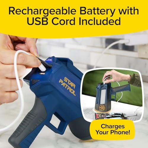 Star Patrol Mega-Bright Rechargeable Spotlight, AS SEEN ON TV, Tactical & Emergency Flashlight, 10 Modes, Turbo Boost Up to 100%, Built-in Kickstand & Phone Charger, for Camping, Emergencies, Walking - style: Star Patrol Basic