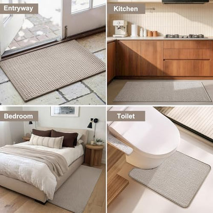 Triohero Bathroom Rugs Non Slip Washable, Super Absorbent Thin Bath Mat Quick Dry Low Pile Bathroom Rug, Beige 24"x36" - color: Beige, size: 24"x36"