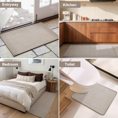 Triohero Bathroom Rugs Non Slip Washable, Super Absorbent Thin Bath Mat Small Quick Dry Low Pile Bathroom Rug, Beige 20"x30" - color: Beige, size: 20"x30"