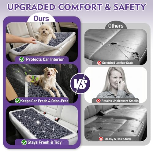 Backseat Dog Bed Mat for Car, Non-Slip Scratch-Resistant Dog Car Seat Cover, Soft Thick Pet Travel Cushion, Washable Back Seat Protector Blanket for Cars SUVs Trucks, 53 x 24 Inches - color: Purple Leopard Pattern