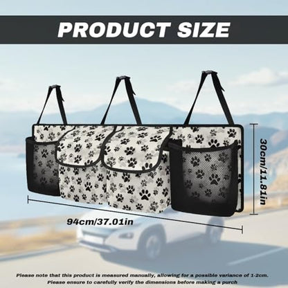 Dog Paw Print Car Trunk Organizer Foldable Auto Backseat Storage Bag with 4 Pockets Universal Hanging Auto Accessories Suitable Most Sedans SUVs Trucks Vans - color: Dog Paw Print