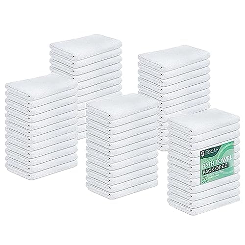 (Pack of 60 White Bath Towels Bulk 20x40 Inches -100% Cotton Economy Cheap Bath Towels for Commercial Uses, Gym, Salon, Spa & Hair -Lightweight Bath Towel Quick Drying -Bath Towel Sets Bulk - color: White, size: Bath Towel 20x40 Pack 60
