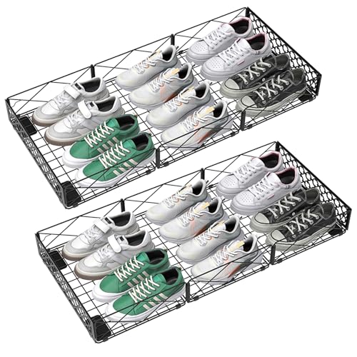 NADAMOO 5.4 in Low Profile Under Bed Storage, 36.6" Ultra Long Metal Underbed Organizer with 6 Smooth Rolling Wheels, 110 lbs Heavy Duty Foldable Under Bed Container for Shoes, Clothes, Toys, 2 Packs