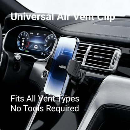 [2026 Upgraded Military-Grade Car Phone Holder Mount — Ultra-Stable Clamp Grip, 3-in-1 Dashboard/Windshield/Air Vent, One-Button Release — Heavy Duty Universal for iPhone & All Smartphones