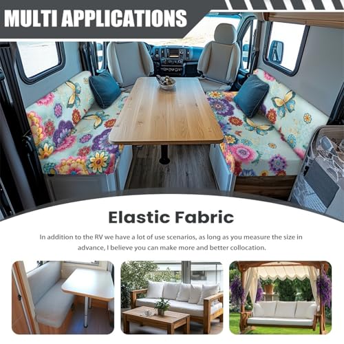 Butterfly RV Dinette Cushion Covers Colorful Dahlia RV Stretch Sofa Seat Slipcovers Camper Couch Cushion Covers Include 1 Bench Cover 1 Backrest Cover - color: Butterfly Colorful Dahlia