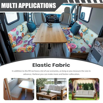 Butterfly RV Dinette Cushion Covers Colorful Dahlia RV Stretch Sofa Seat Slipcovers Camper Couch Cushion Covers Include 1 Bench Cover 1 Backrest Cover - color: Butterfly Colorful Dahlia