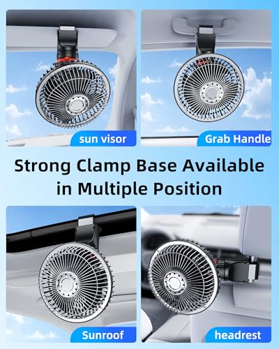 12V Car Clip Fan & 24V Truck Fan, SUV Sun Visor, 1.7m Cord, Strong Airflow Stepless Speed, Semi Truck Sleeper Quiet Cooling Fan
