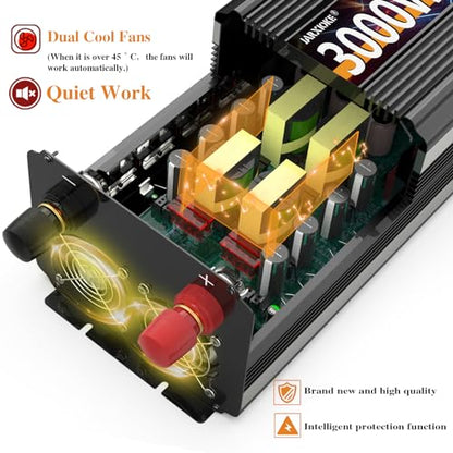 3000W Power Inverter 12V DC to AC 110V/120V (Peak) 6000W Converter 3 sockets car Inverter with Remote Control and LED Display 3.4A USB Port - size: 12v-3000W