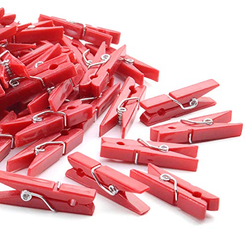 Jdesun 50 Pieces Photo Clips,Mini Plastic Picture Paper Clip Clothespins Peg for Office,Home,Arts(Red) - color: Red