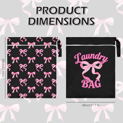 2 Pcs Large Travel Laundry Bags Waterproof Wet Dry Bag, Washable Dirty Clothes Bags for Travel，Drawstring, Bathing Suit, Workout, Gym Clothes Laundry, Swimming Pool & College Dorm, Black Bow - color: Black Bow