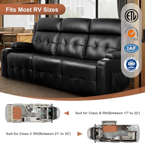RV Loveseat Recliner Sofa, 3 Seat Wall Hugger Massage Reclining RV Couch with USB, Insert Pockets, Cup Holders, 150° RV Recliners Sleeper Sofa for RV Furniture & Home Theater Seating - color: Black, size: 3 Seat-G1