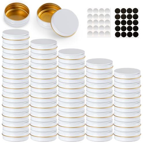 1 oz Tins with Lids 48 Pack, Leak-Resistant Lip Balm Tins, Durable Aluminum Tin with Lids Portable Metal Tin Container for Balms, Spices, Crafts, Party Favors, Travel Storage (White and Gold) - color: White and Gold