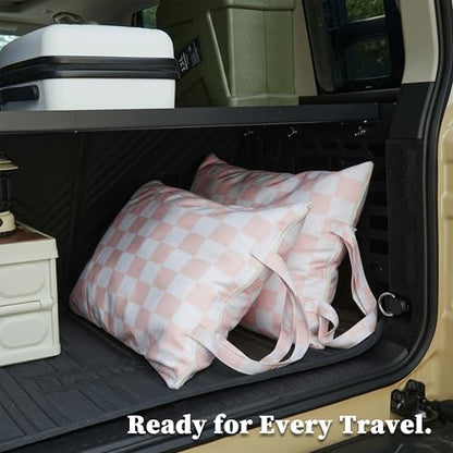 Ohocut Pink Checkered 2 Pcs Large Travel Laundry Bags for Dirty Clothes, Aesthetic Trendy Waterproof Washable Laundry Bag with Handle for Girls Women, Travel, Gym, Swimming Pool - color: Pink